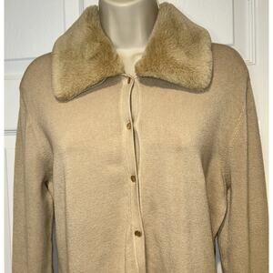 BCBGMaxazria Faux Fur (removable) beige tan Cardigan Women Timeless Luxury Sz L